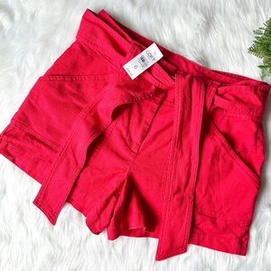 Ann Taylor Loft Red Belt Tie Front High Waist Shorts 6 Denim